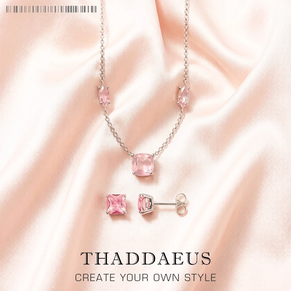 Rosa Stein-Halskette und Ohrring-Schmuckset, Frühling, brandneues 925er-Sterlingsilber, romantisches Geschenk für Frauen