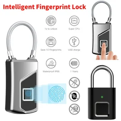 Intelligent Fingerprint Lock Portable Keyless Fingerprint Padlock Waterproof USB Rechargeable for Door Suitcase Backpack Locks