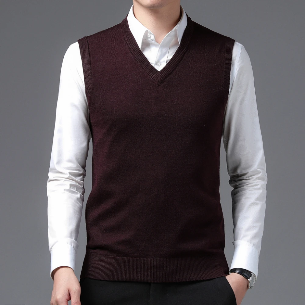 COODRONY Brand Mens Knitted Wool Vests Classic Pure Color Sleeveless Sweater Vest A&W Warm V-neck Business Casual Menswear 5094