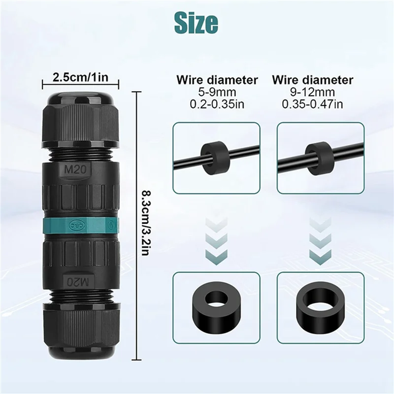 WORTHOWN-8PCS 2 طريقة 3 القطب صندوق وصلات IP68 في الهواء الطلق مقاوم للماء كابلات الموصلات الكهربائية Ø5-12 مللي متر