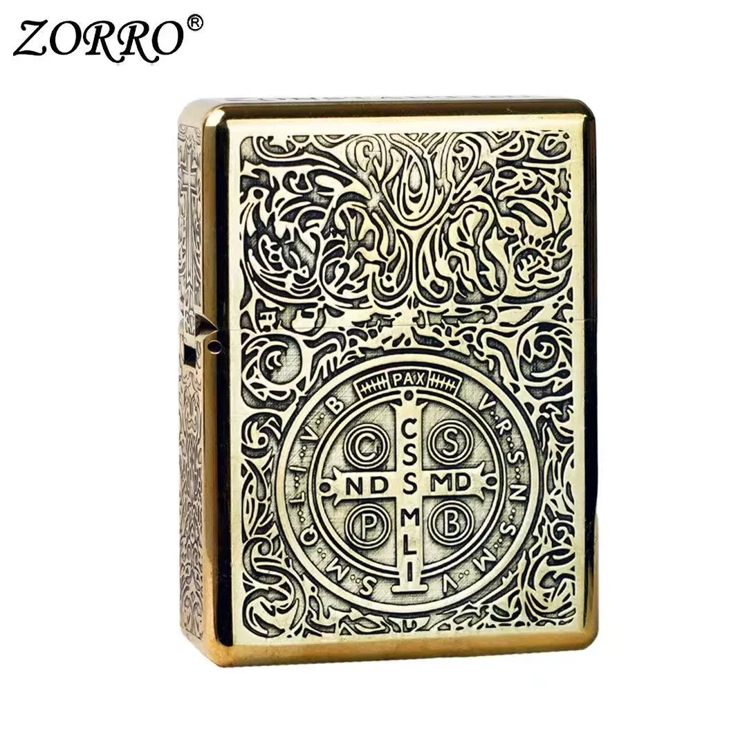 Zorro 912 Retro High End Waterproof Sealed Armor Constantine Kerosene Lighter 3/5 Hinge Metal Petrol Lighter Men\'s Gift