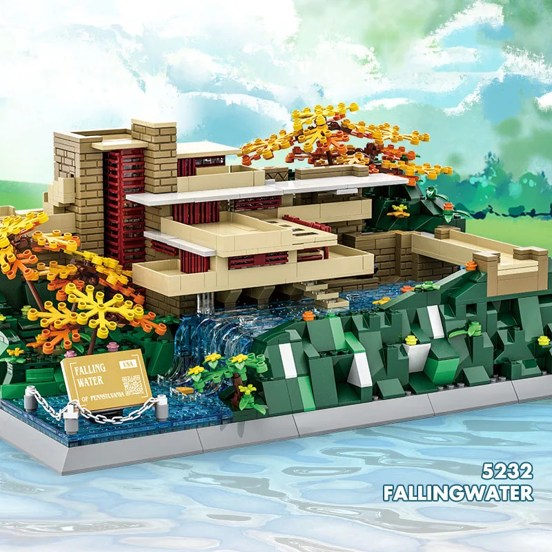 Creative Pennsylvania United States Modern House Building Block Fallingwater Villa Construction Model Brick Architecture Toys