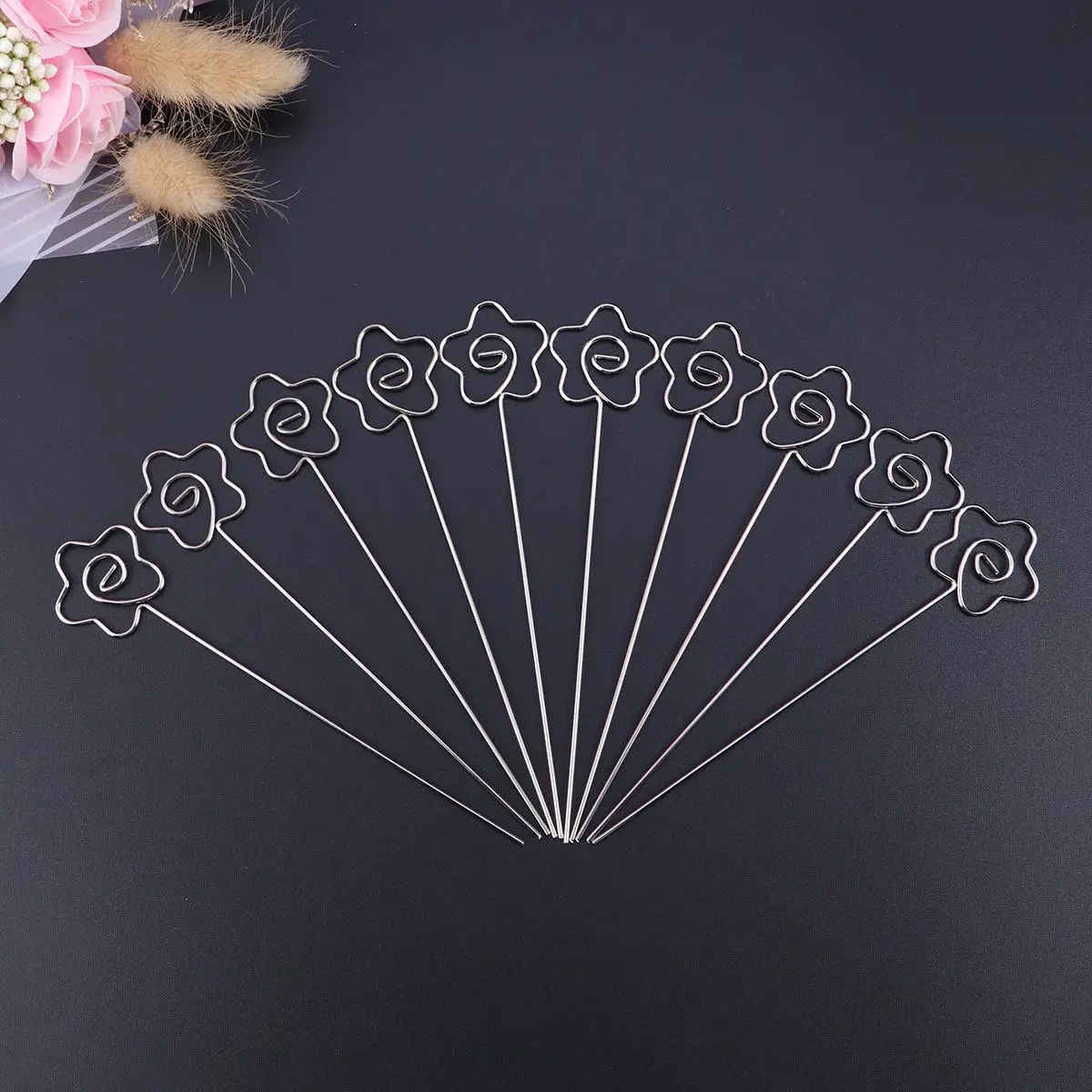50Pcs Metal Memo Holder Clips Flower Design Photo Clip Stand for Business Card Note Paper Photo Display Home Office Wedding