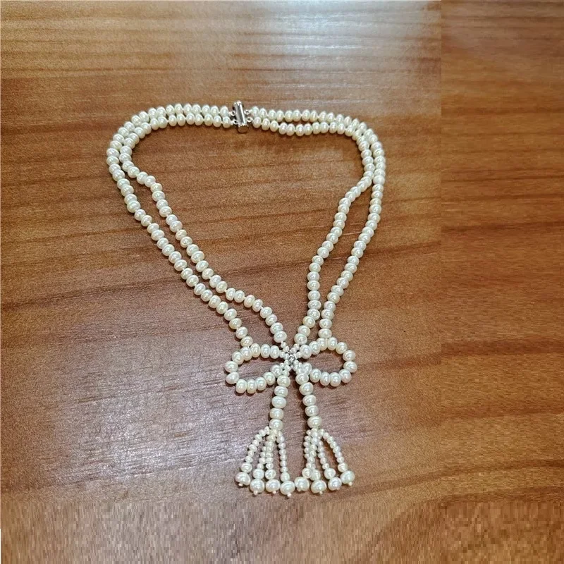 42cm DOUBLE STRANDS AAA + Akoya White Pearl Necklace  welcome to our store Thank you！