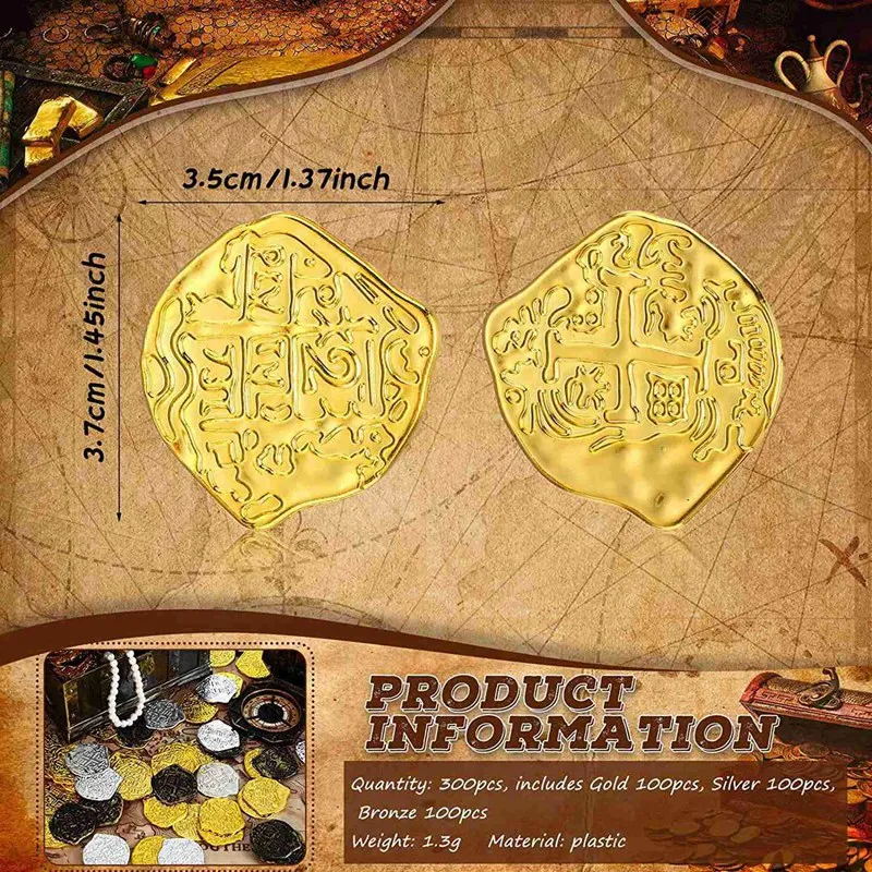 1200 Pcs Plastic Gold Coins Pirate Coins Kids Play Coins For Pirate Party Treasure Chest Games Tokens Toys Cosplay