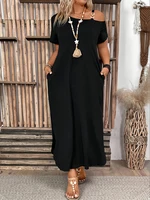 Vestido de talla grande elegante con abertura y hebilla de Metal, un solo hombro, manga corta, vestido de mujer de talla grande, citas para el hogar y la Oficina