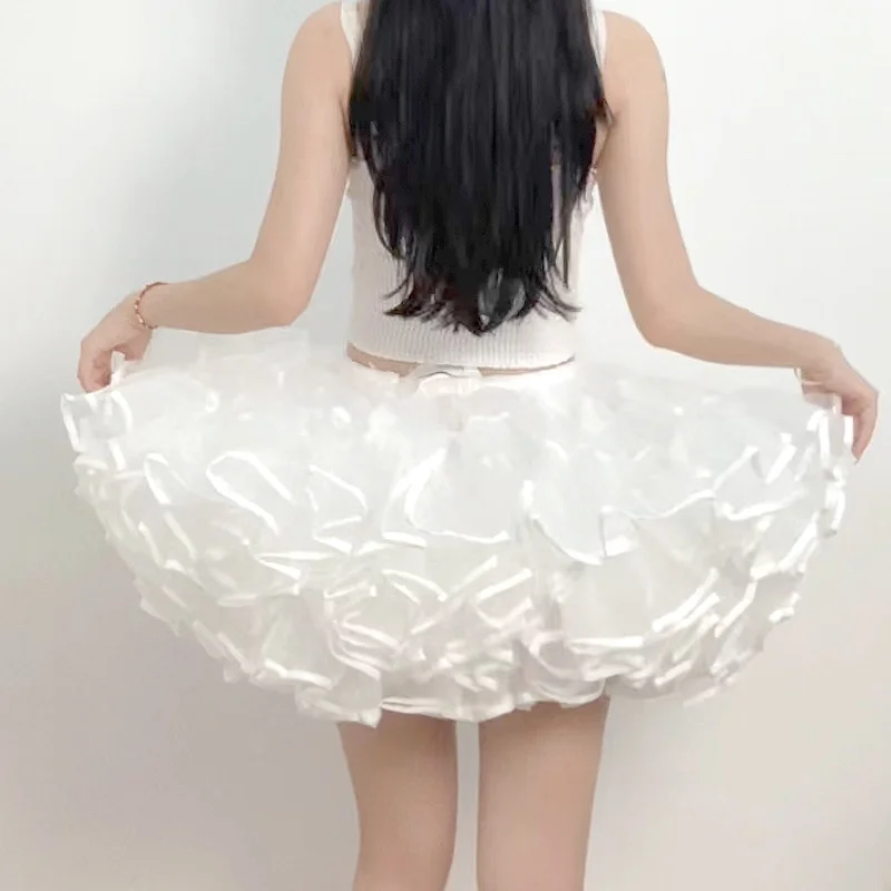 Falda Lolita de Poliéster Estilo Pastel, Diseño Dulce de Cintura Media, Sin Varillas, Falda Tipo Cola de Pato, Ideal para Uso...