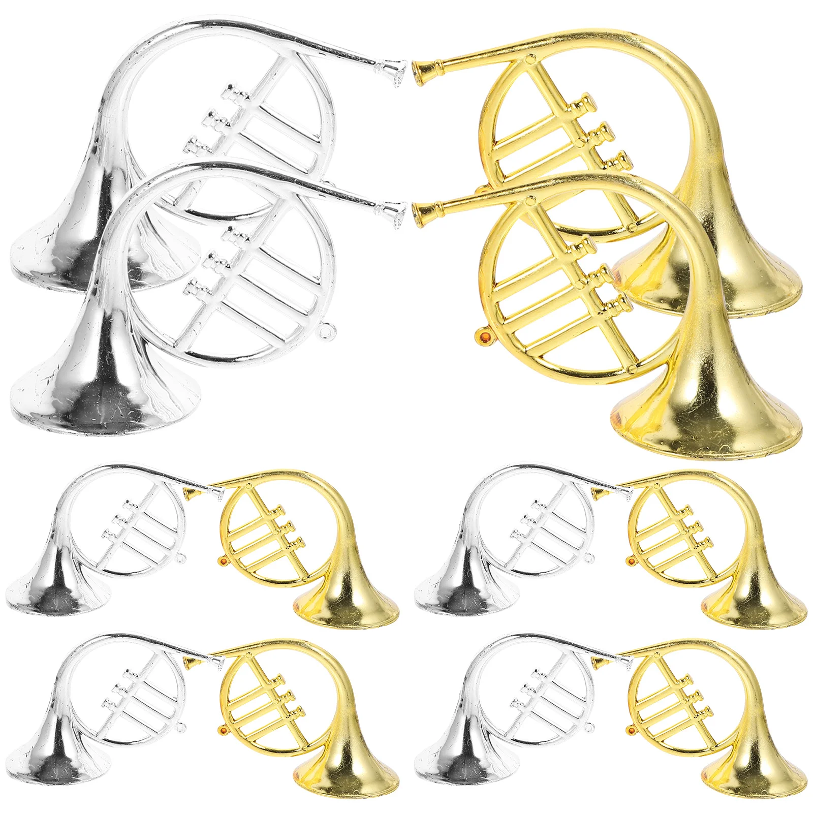 12 pezzi simulato corno francese ornamento mini strumento musicale in plastica decorazione per albero di Natale appeso ciondolo vintage artigianale fai da te
