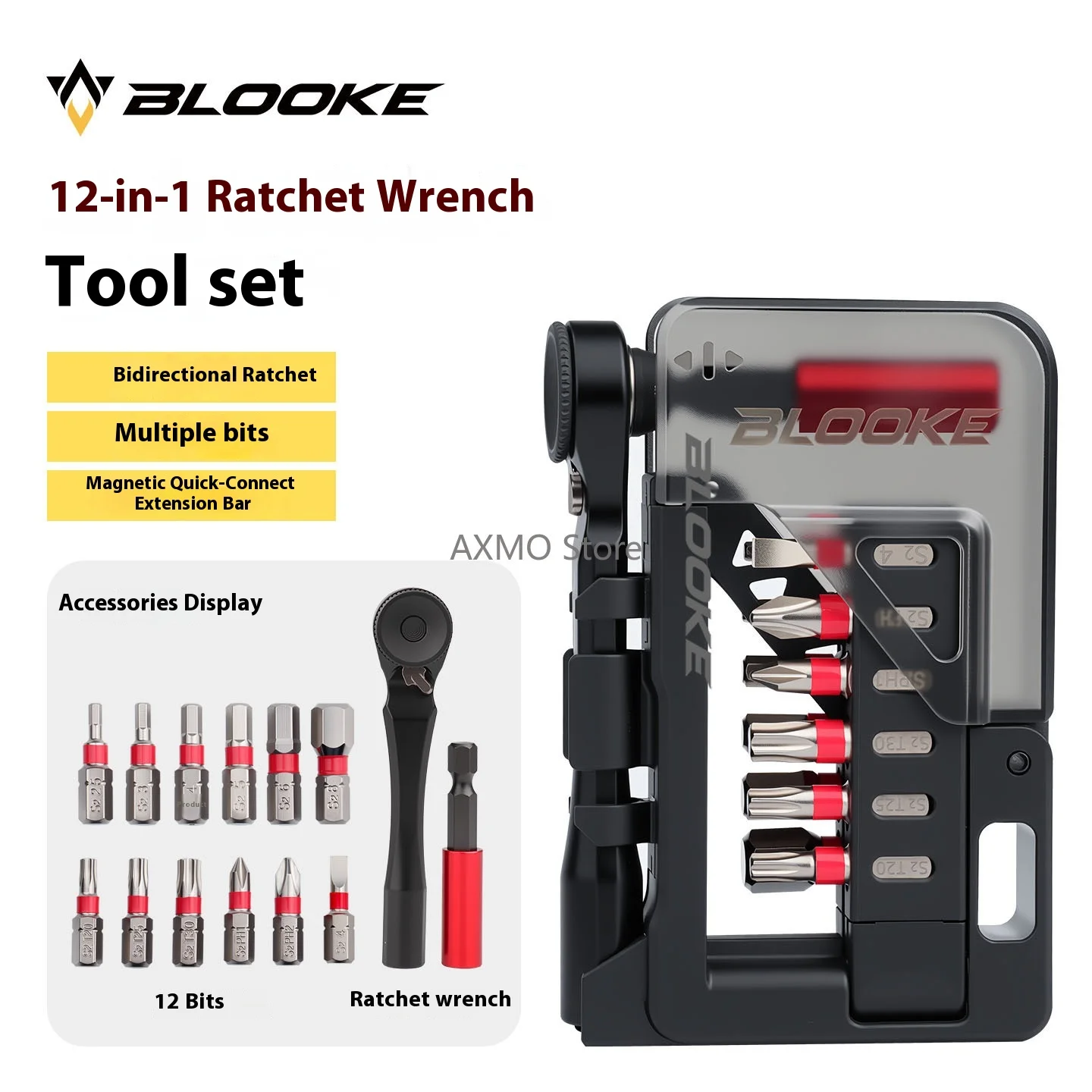 

12 In 1 Multifunction Bicycle Tools Two-Way Ratchet Wrench Kit Portable Magnetic Allen Key Tools Set Box Bike Maintenance Parts