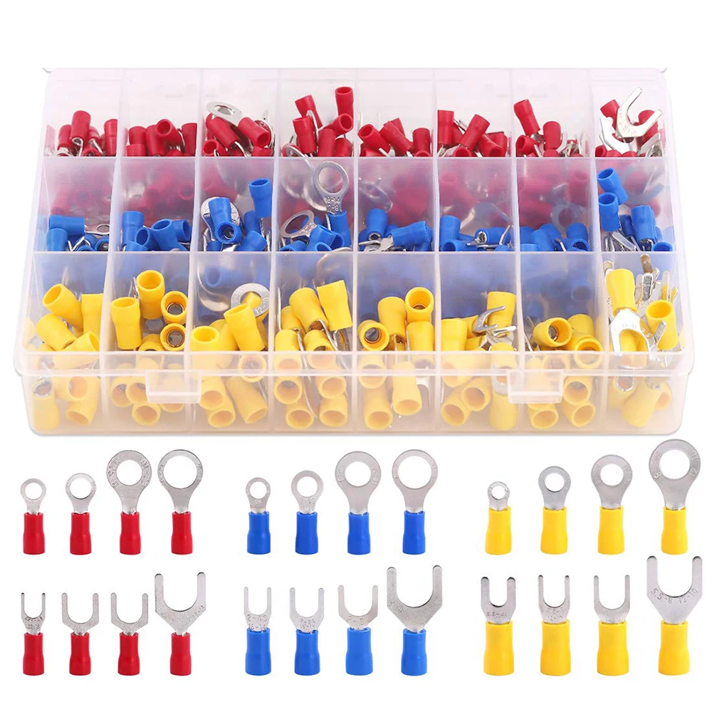 360pcs 22-10 Gauge Quick Disconnect Electrical Insulated Spade Fork Ring Solderless Crimp Terminals Connectors Assortment Kit