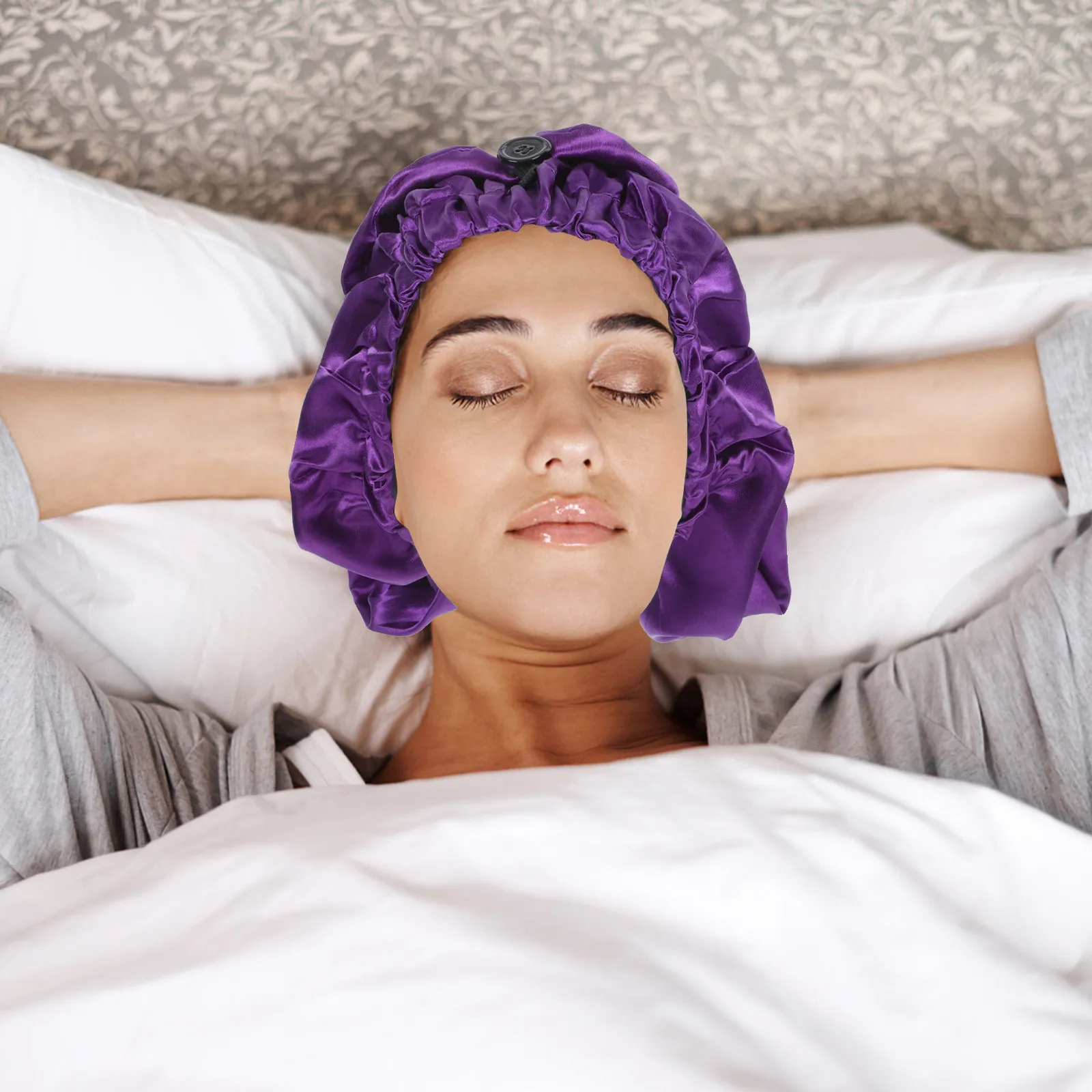 2pcs Satin Long Sleeping Hat For Women Hair Care Night Bonnet Adjustable Soft Breathable Sleep Shower Cap Home Daily Use