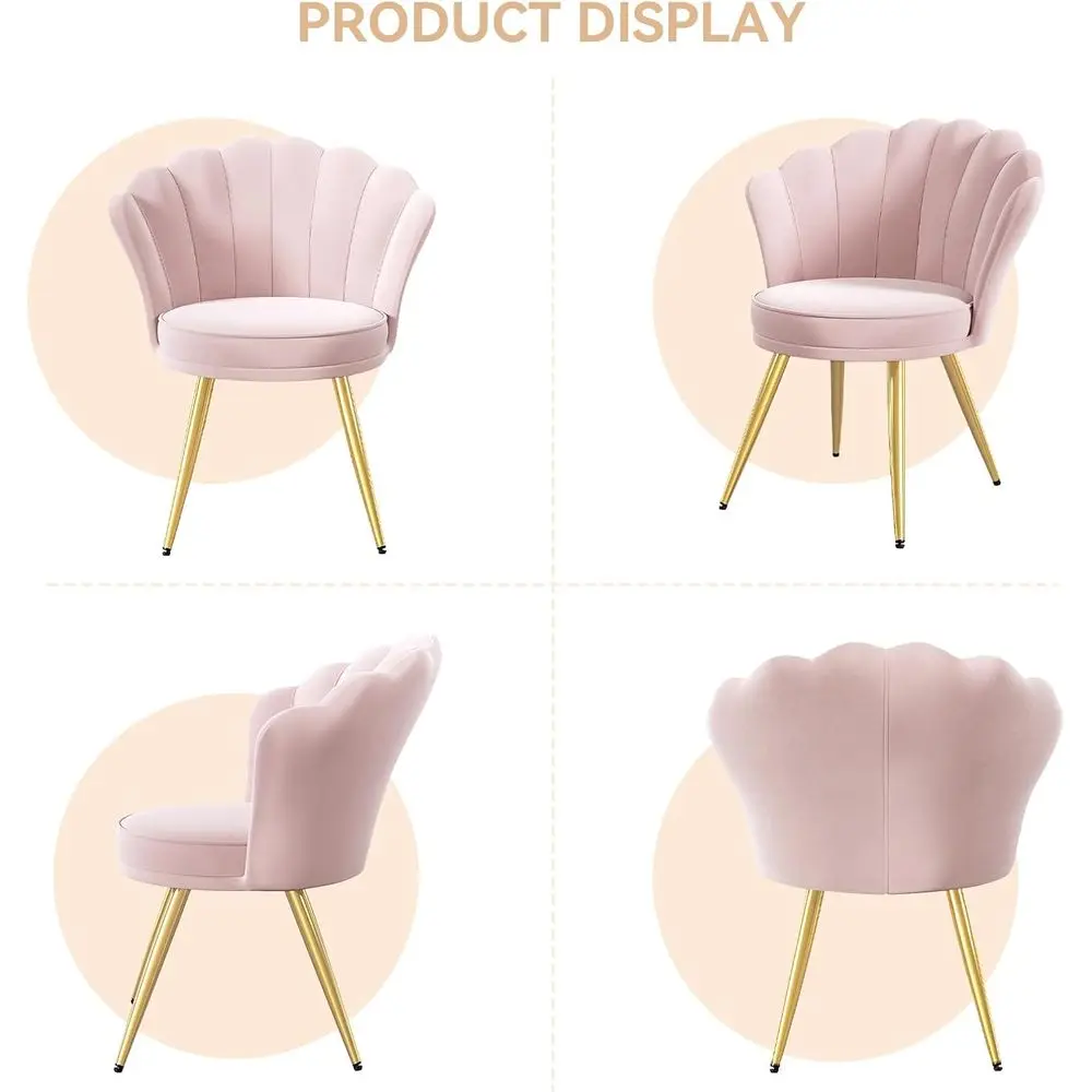 Velvet Accent Chair with Gold Metal Legs, Vanity Chair or Makeup Room, Upholstered Gt Chair or Living Room, or Bedroom, Light Pi - view 6