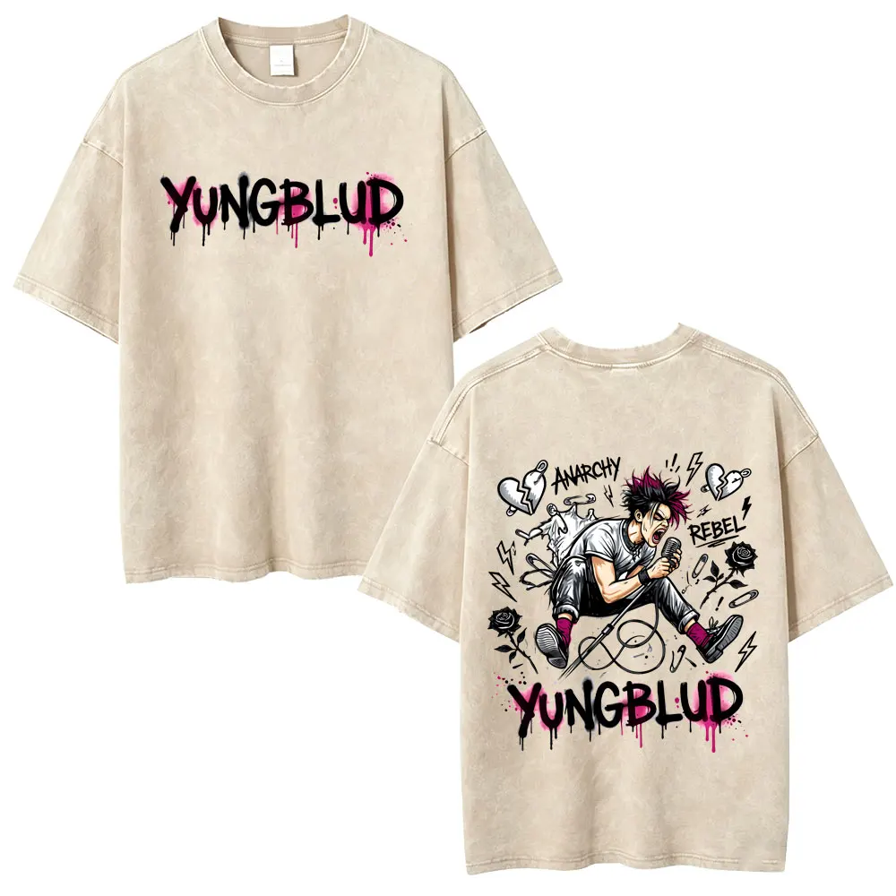 Washed Vintage Singer Yungblud Black Hearts Club T-shirt Men Women Fashion Hip Hop T Shirts Men's Rock Retro Oversized T-shirts