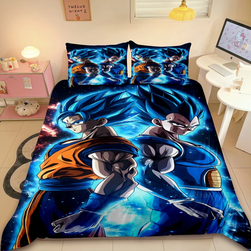 Juego de funda nórdica Dragon Ball Teens de 3 uds., juego de cama de dibujos animados Super Saiyan, funda de edredón doble completa, suave y acogedora para decoración de dormitorio