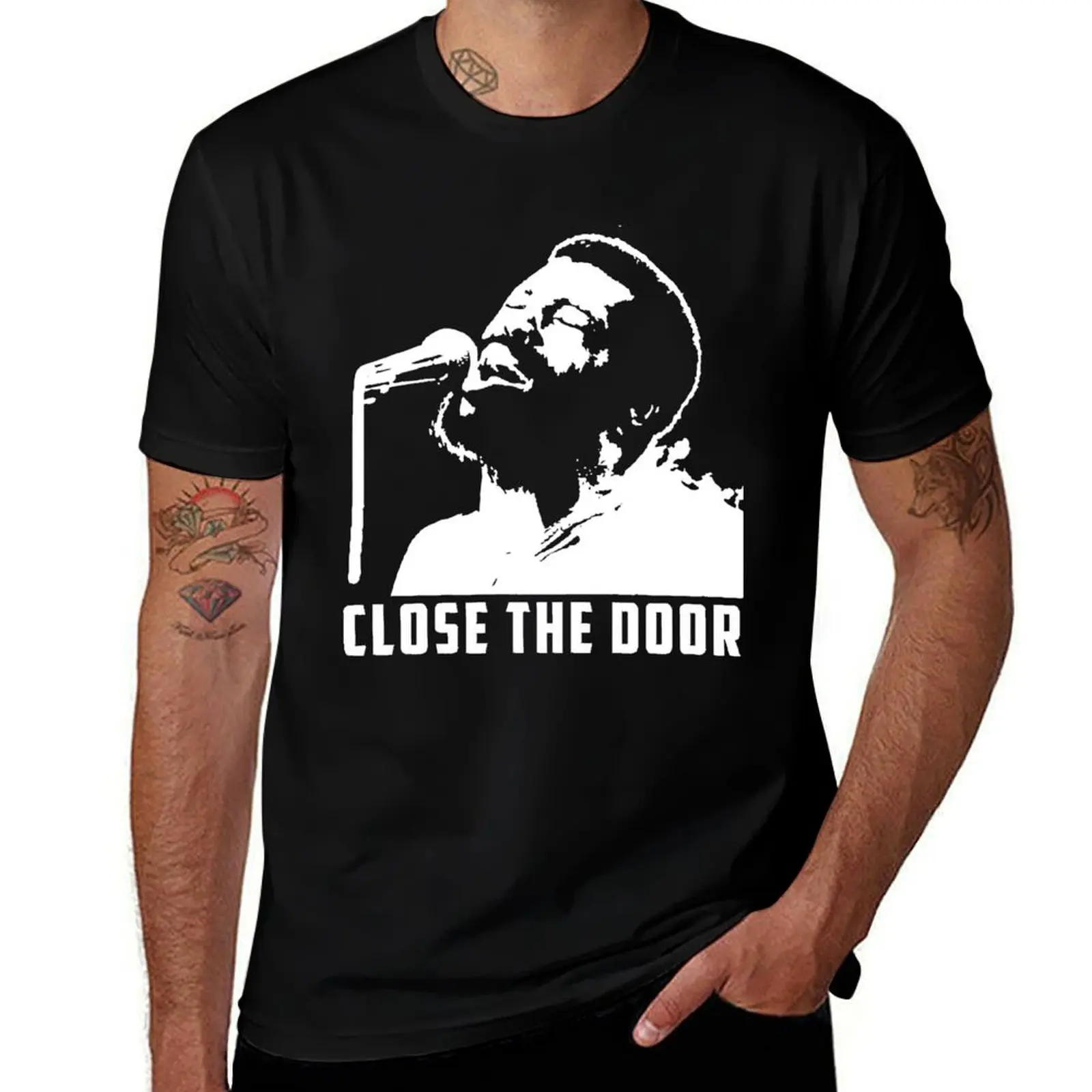 Black and white close the door Teddy Pendergrass singer poster T-Shirt T-Shirt for a boy fitted t shirts for men