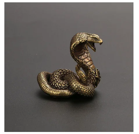 Solid Bronze Zodiac Snake Tea Platform Small Ornament Cobra Imitation Antique Small Bronze Carving Handle Bronze Artifact