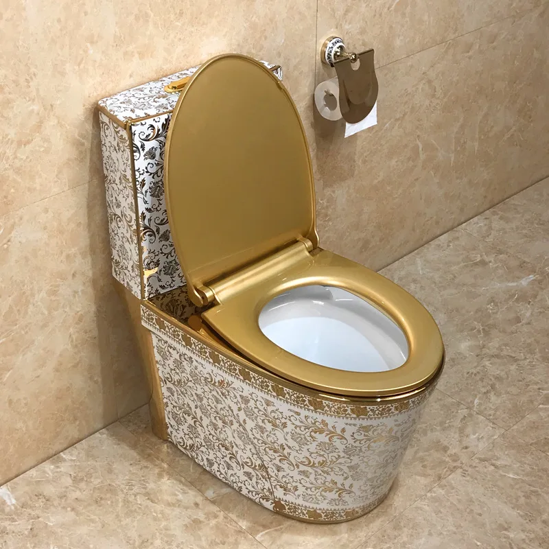 Gold pattern toilet color toilet water-saving toilet KTV place electroplating gold toilet export quality