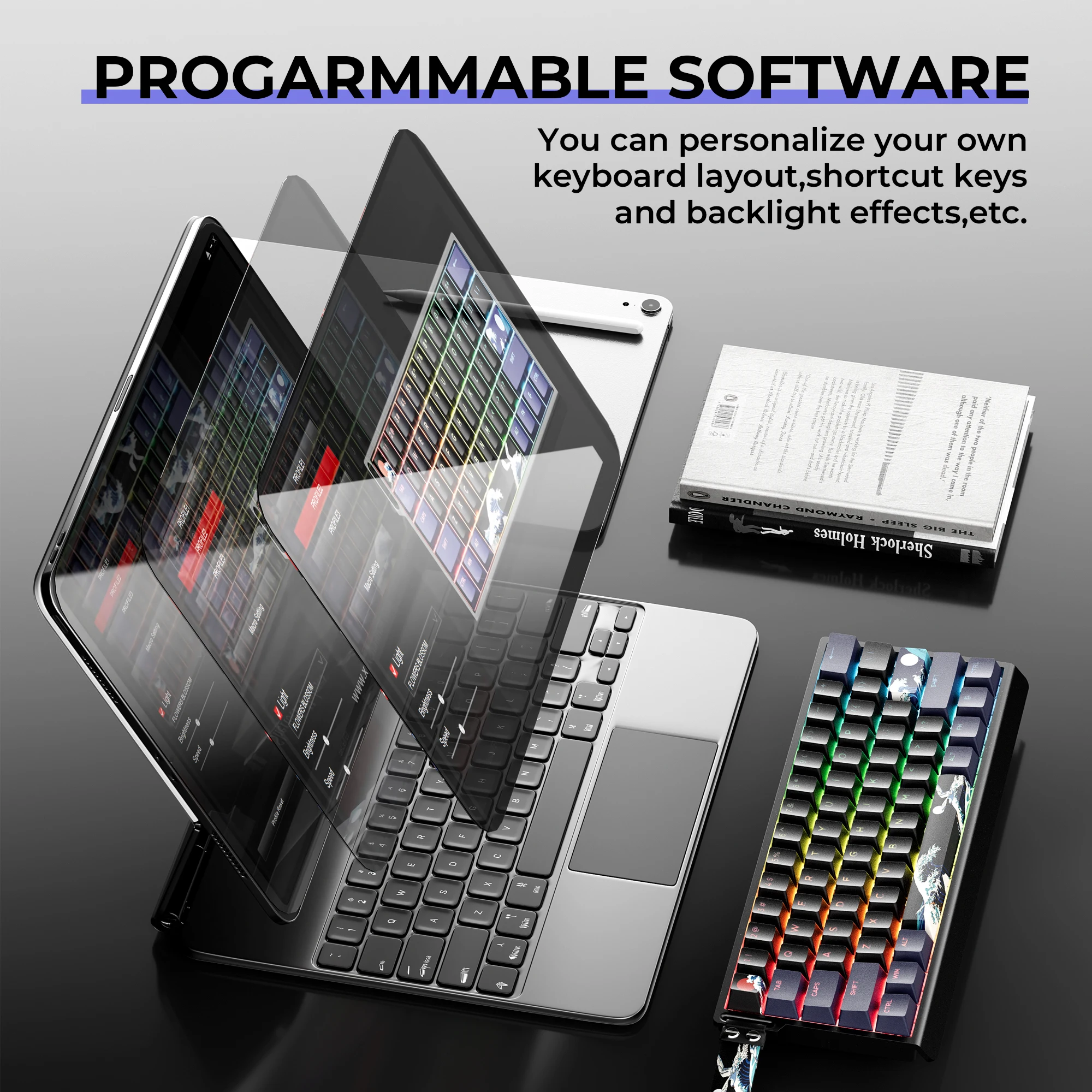 XVX H61 Kanagawa CNC الألومنيوم 60% لوحة المفاتيح الميكانيكية السلكية الساخنة مبادلة مفاتيح RGB كاملة مع أغطية المفاتيح PBT