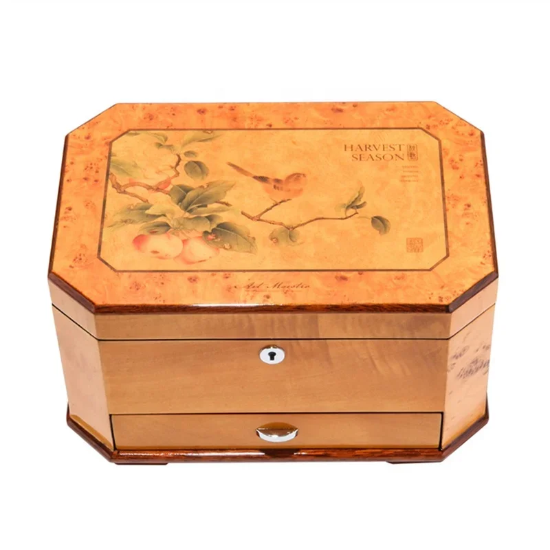 Wholesale high quality customize logo Piano lacquered solid wooden jewelry packaging jewelry box with lock