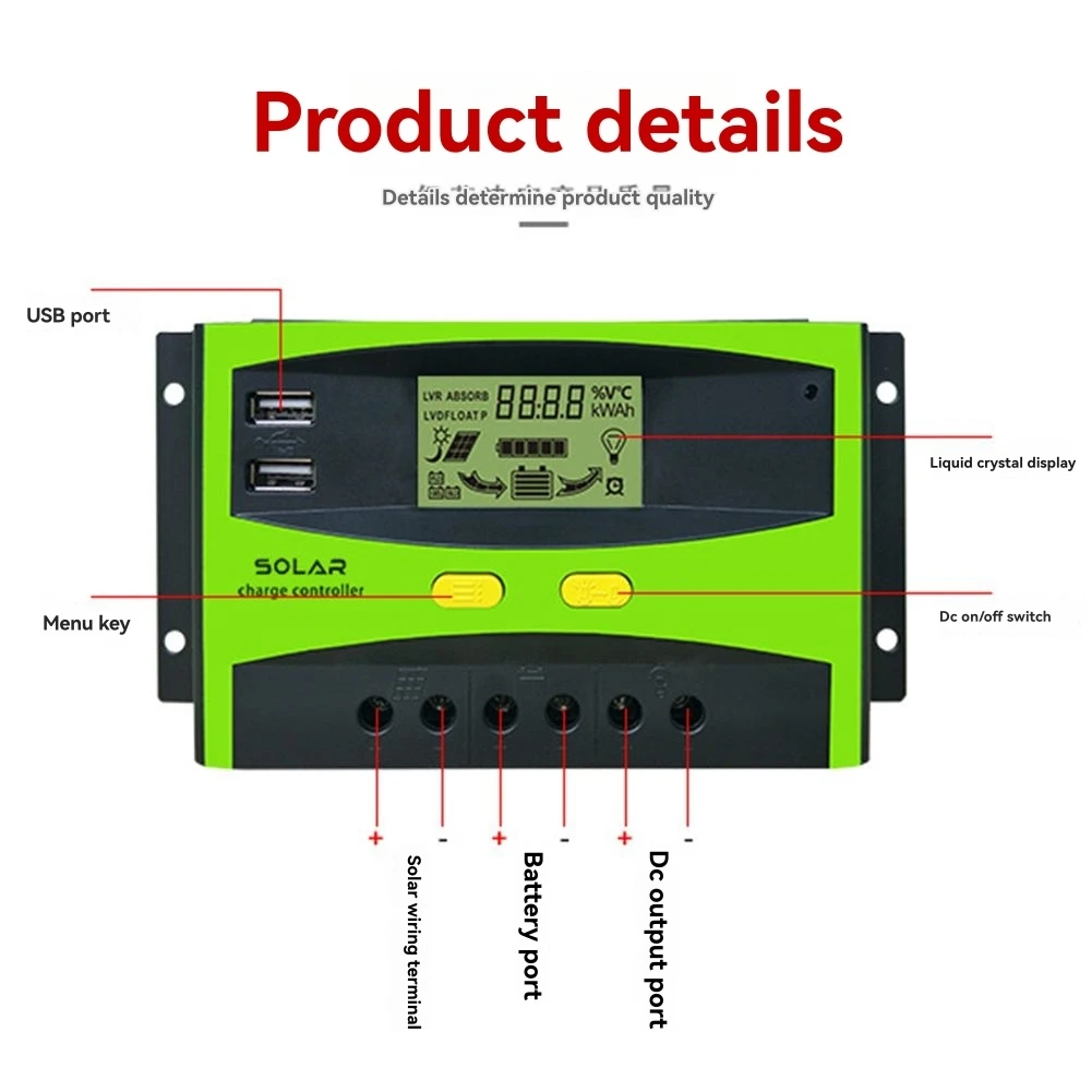 

(WSFS) 60A DC 12V/24V Контроллер зарядки солнечных батарей, регулятор зарядки фотоэлектрических солнечных панелей с ЖК-дисплеем, двойной USB-порт 5V