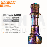 MANKER Striker MINI (Titanium Version) Rechargeable Pocket EDC Flashlight, 635 Lumen, 14500 or AA Battery, Strike Bezel Head