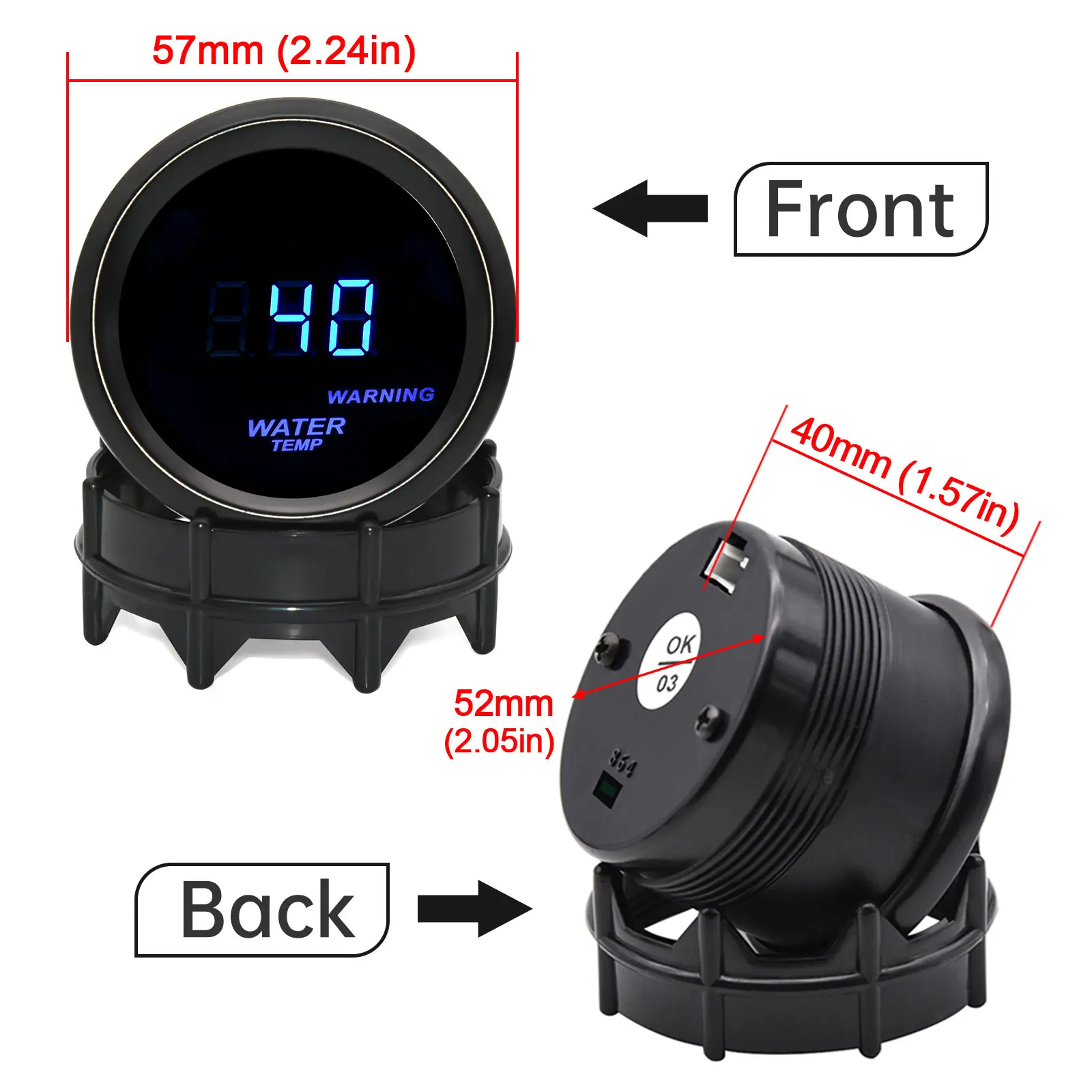 52mm Universal Digital Water Temprature Gauge With Sensor Celsius Temp Meter Blue LED Light Joint Pipe Adapter For Car Racing