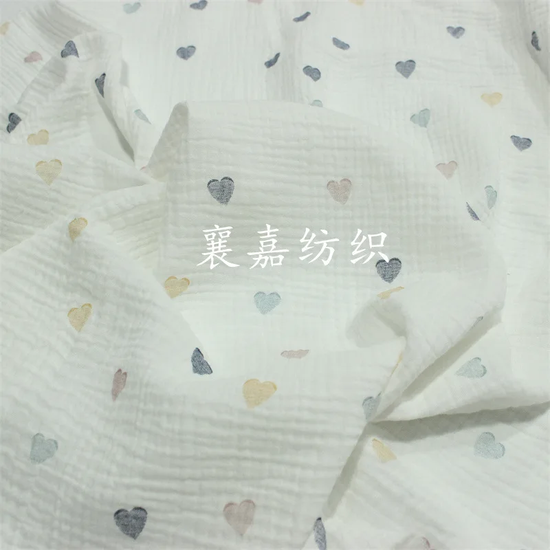 135cm Width Double-Layer Cotton Gauze Crepe Heart Yarn Fabric, Love Clothing Bedding Fabric