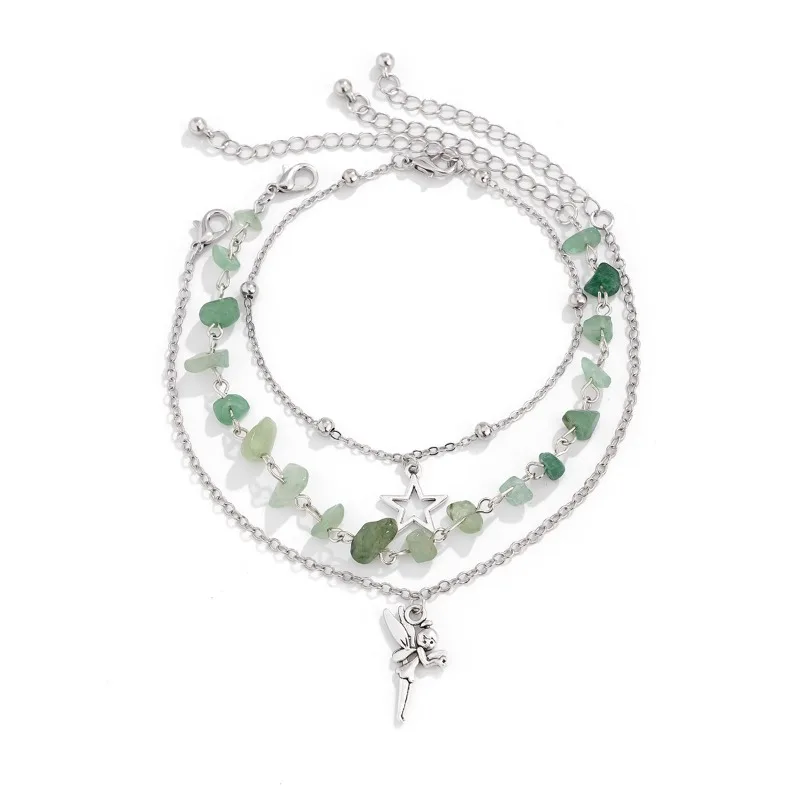 

Five-pointed star imitation turquoise anklet set, European and American summer retro personalized fashion foot naked accessories