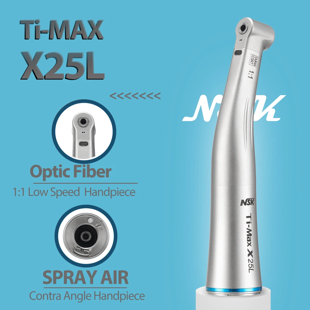 NSK Ti-MAX X25L Low-Speed Dental Handpiece 1:1 Direct Drive Speed Fiber Optic Spray System Air Switch Function Dentistry Compati