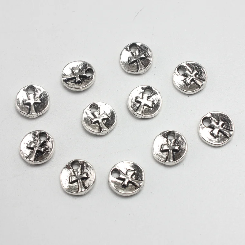 40pcs Silver Plated Christian Cross Metal Tag Pendant DIY Charms Bracelet Key Chain Jewelry Crafts Making 10*10mm A431