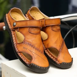 Sandals Man Summer 2023 Leather Slides Breathable Rome Male Outdoor Beach Platform Slippers Soft Hot Sale Men Flat Sandals