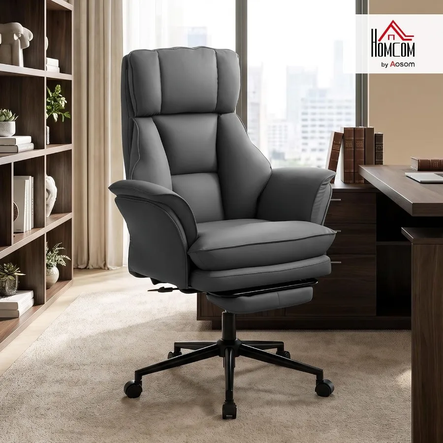 Cross Legged Office Chair Comfy with Foot Rest Flip-up Armrests Gray