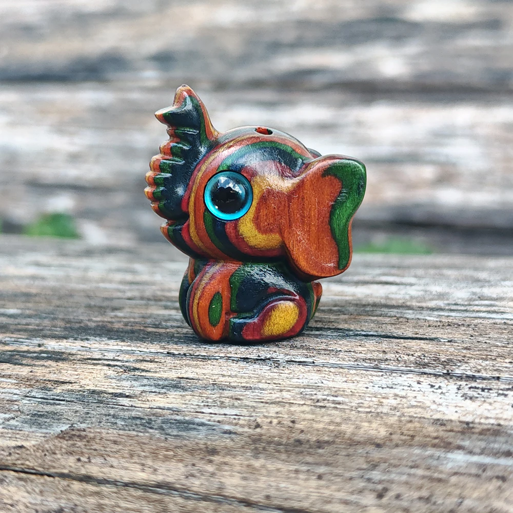 1.2 Inch Wooden Elephant Ornament, Hand-Carved, Animal Theme, Suitable for Halloween Decorations, Office Decoration, Creative Desktop Ornaments, Indoor Decorations, Study Room, Back-To-School Season Gifts, Birthday Gifts