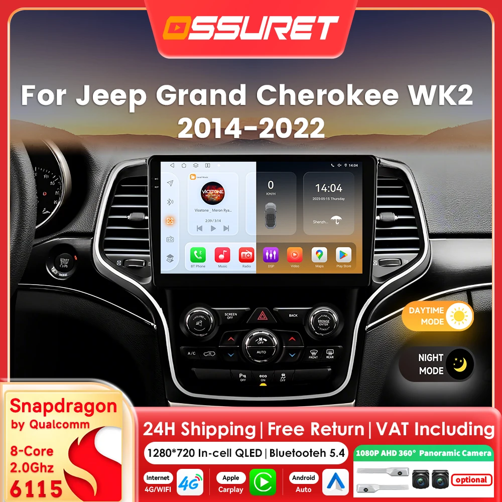 10,1 "Carplay Android 14 Auto Car radio For Jeep Grand Cherokee WK2 2014-2022 Autoradio multimedia by Snapdragon 8Core Head Unit