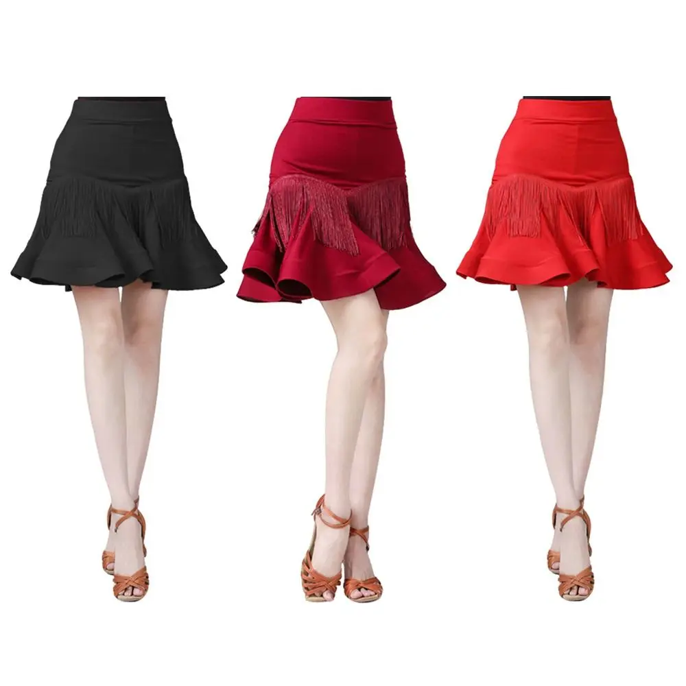 Kwastje Latin Dans Rok Korte Professionele Ballroom Dans Rok Toneelkostuum Chacha Danskleding Samba Dansrok voor Vrouwen