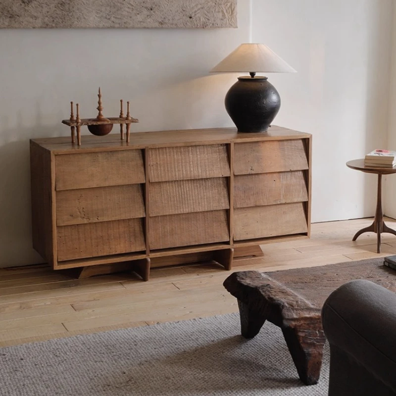 

Solid wood nine-bucket cabinet, Japanese-style wabi- wind storage locker, complex medieval side cabinet