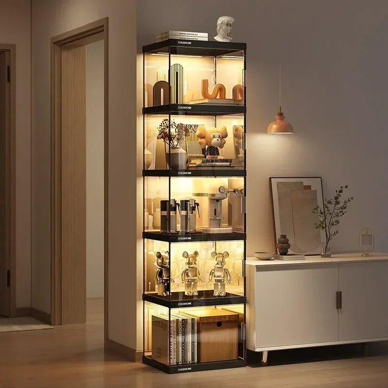 Bookcase Display Cabinet with Door Dustproof Cabinet Transparent Figure Storage Model Display Standing Cabinet Bookshelf Storage