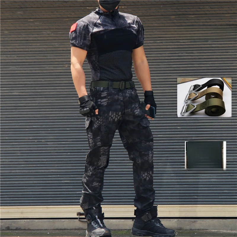 ensemble-tactique-d'exterieur-camouflage-d'ete-avec-pantalon-court-et-manches-courtes-pour-homme-motif-python-noir-tenue-cs-frog-respirante-et-resistante-a-l'usure
