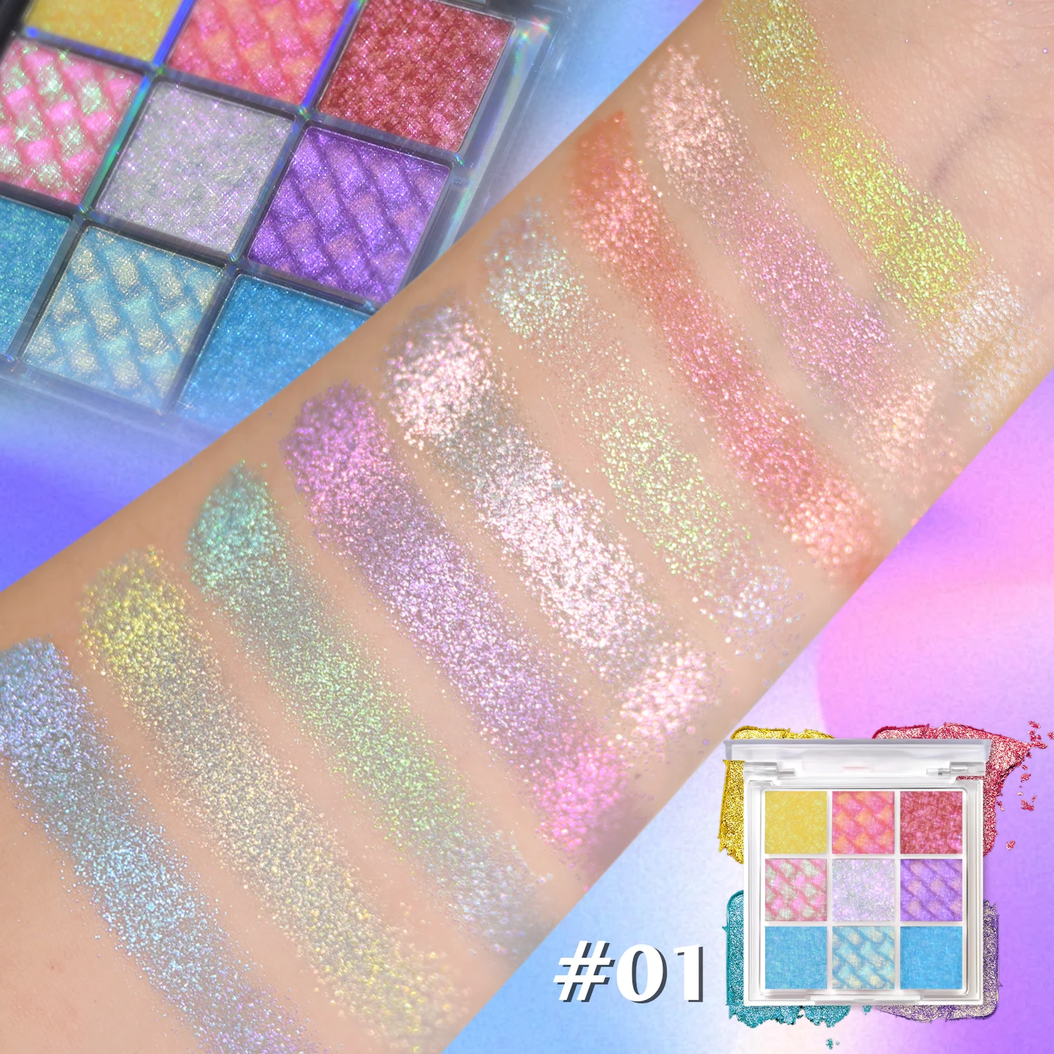 JUR MORNIER Paleta de sombras multicromáticas de 9 cores, sombra camaleão brilhante, à prova d'água, vegana, sem crueldade, maquiagem para os olhos