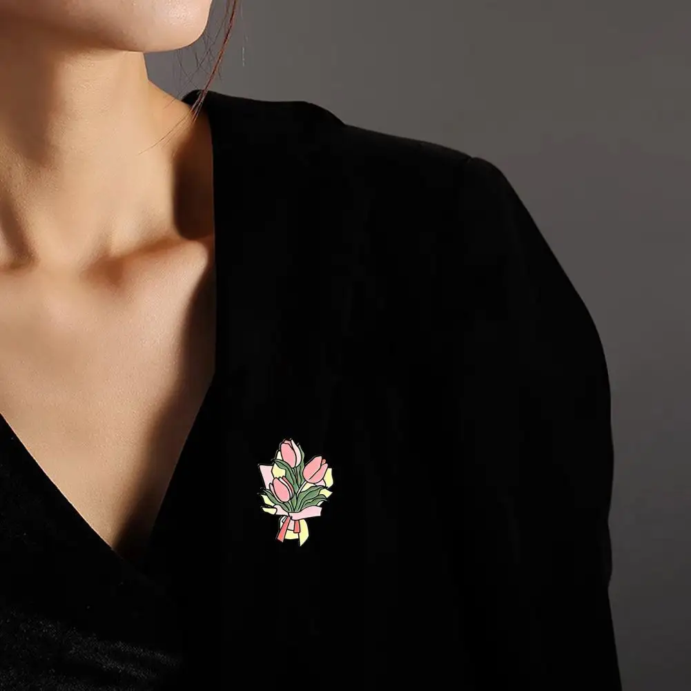 Small Decorative Pin Enamel Floral Pin Brooch Cartoon Tulips Carnations Lapel Badge Scratch-resistant Mother’s Day for Bags