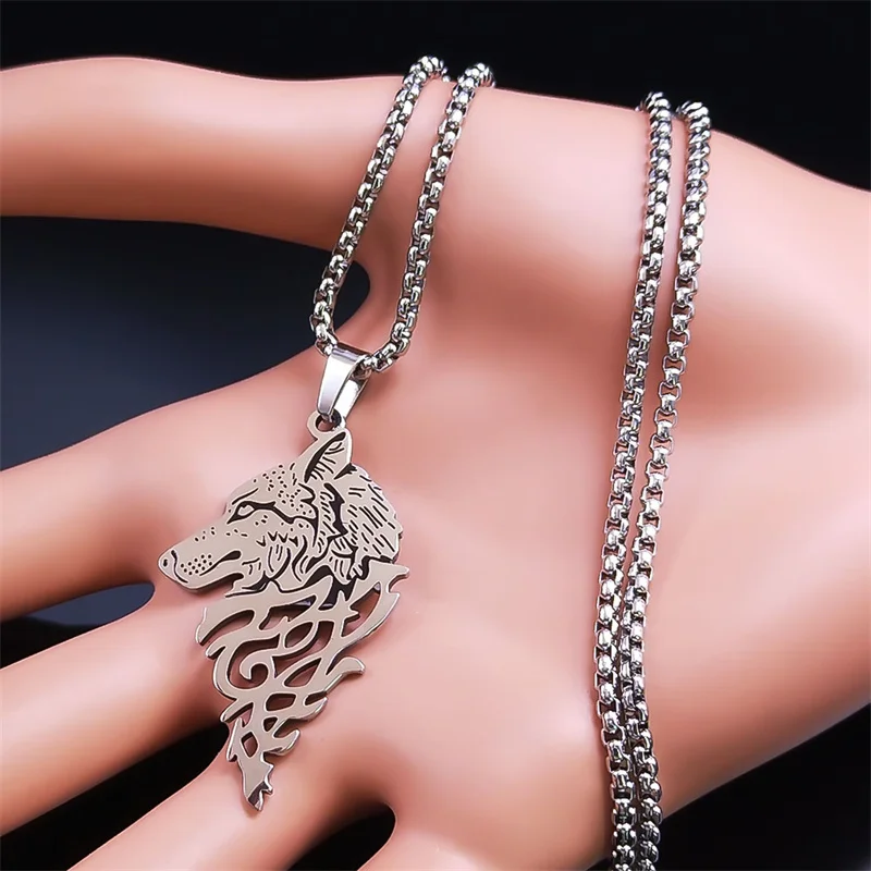 Viking Wolf Head Pendant Necklace Stainless Steel Punk Vintage Animal Cool Stuff Men\'s Chain Party Jewelry Gift collar hombre