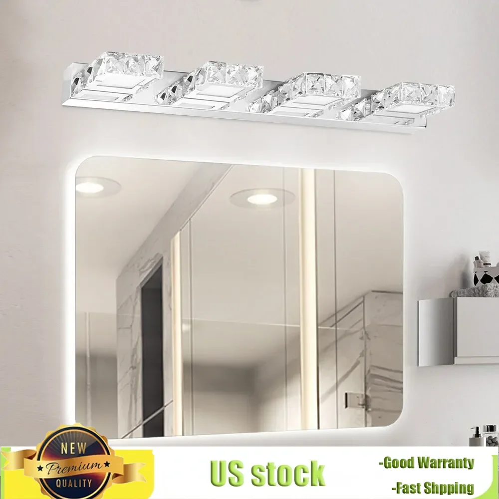 Bymaoar LED 4-light Bathroom Vanity Light Fixture Over Mirror Modern Crystal Wall Lamp Cold White Sconces Fit 5-10㎡ Easy Install