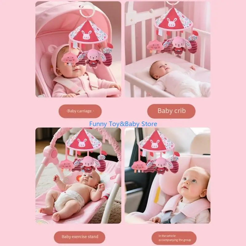 Juguete colgante Animal peluche relajante para cochecito bebé, sonajero con dosel para cama, juguete con mordedor en