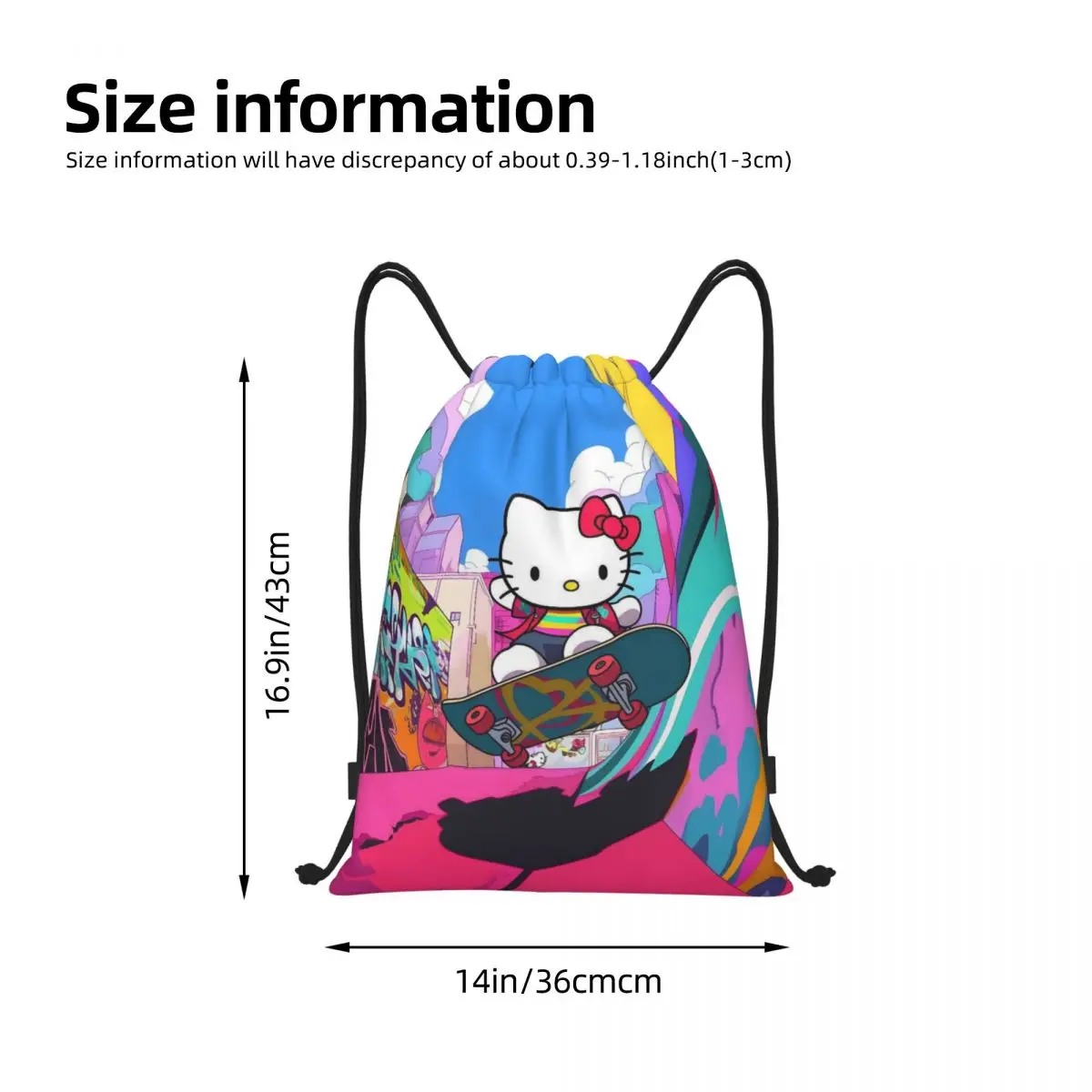 Mochila personalizada da Hello Kitty com cordão, bolsa de ginástica esportiva para mulheres e homens, mochila de treinamento de personagens de desenhos animados