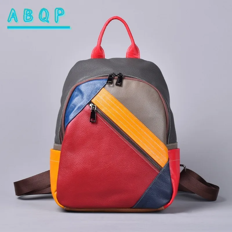 New Women's Backpack Luxury Brand Genuine Leather Women's Backpack Handmade Color Stitching Travel Backpack Large Capacity