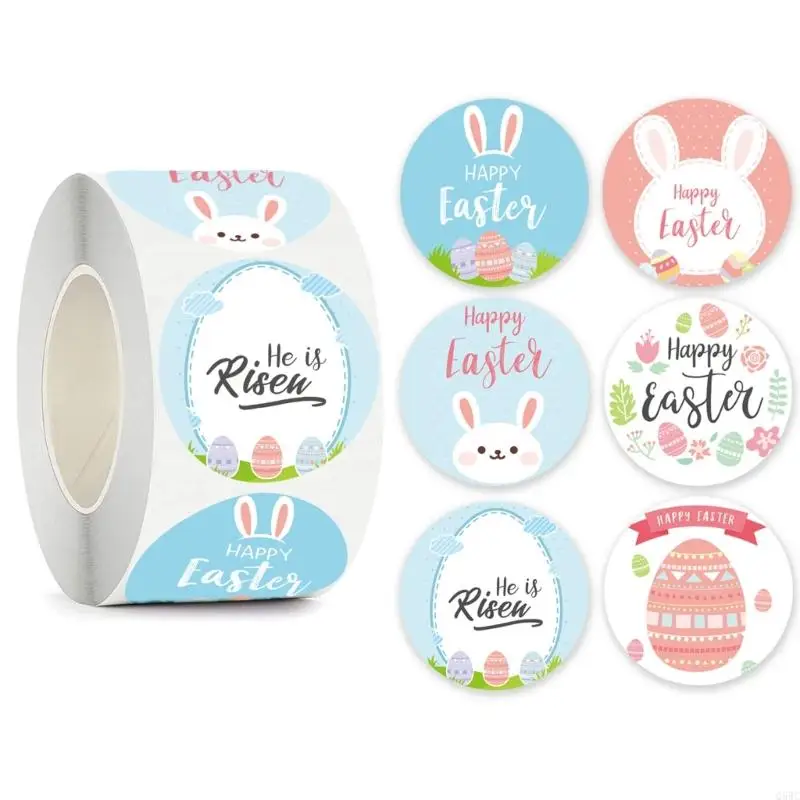 

500pcs Easter Stickers Adhesive Seal Label Rabbit Round Stickers Gift Q5WC