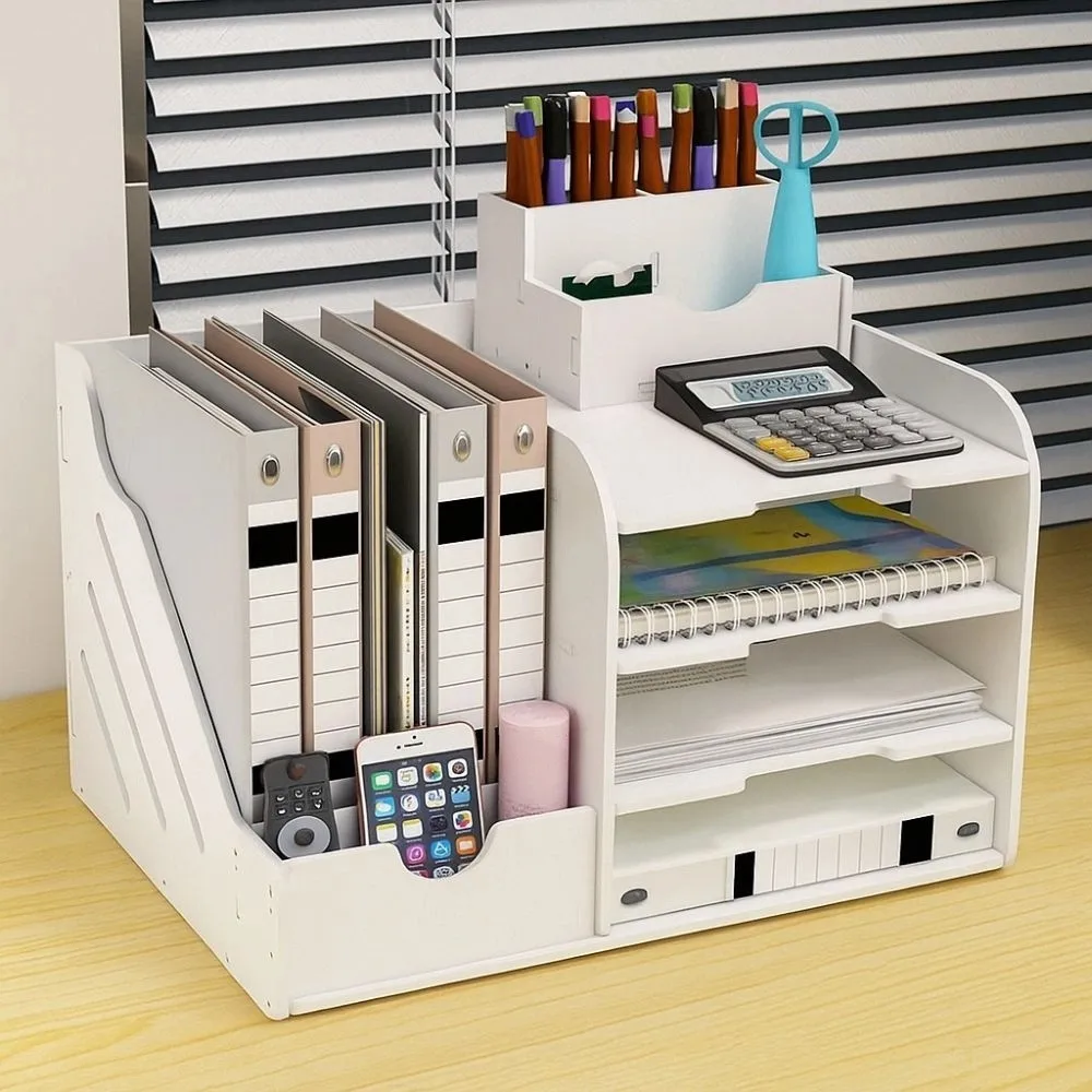 

Large Capacity File Storage Rack Space Saving Thickened Desktop Organizer Multi-Layer Partition Design Desktop Storage Box