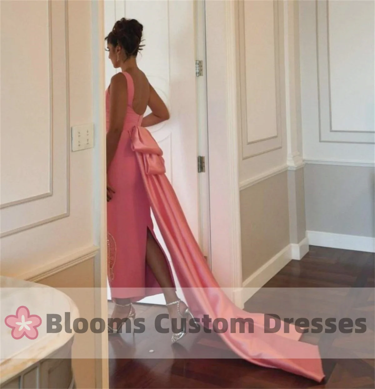 Blooms Customized Beaded Butterfly Crepe Luxury Evening Dress Sleeveless Prom Dress Backless Back Train Formal Party Gown