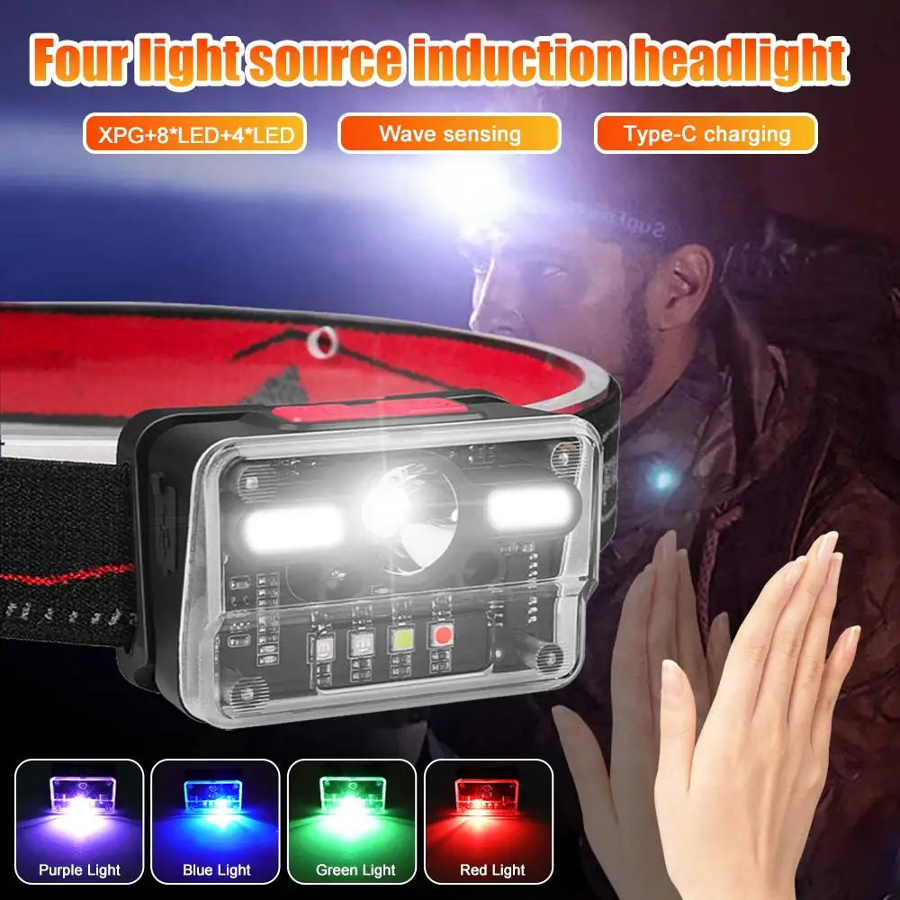 Multifunctional LED Wave Sensor Head Lamp Built-in 1000mah Battery USB Rechargeable Outdoor Portable Camping Hanging Lantern