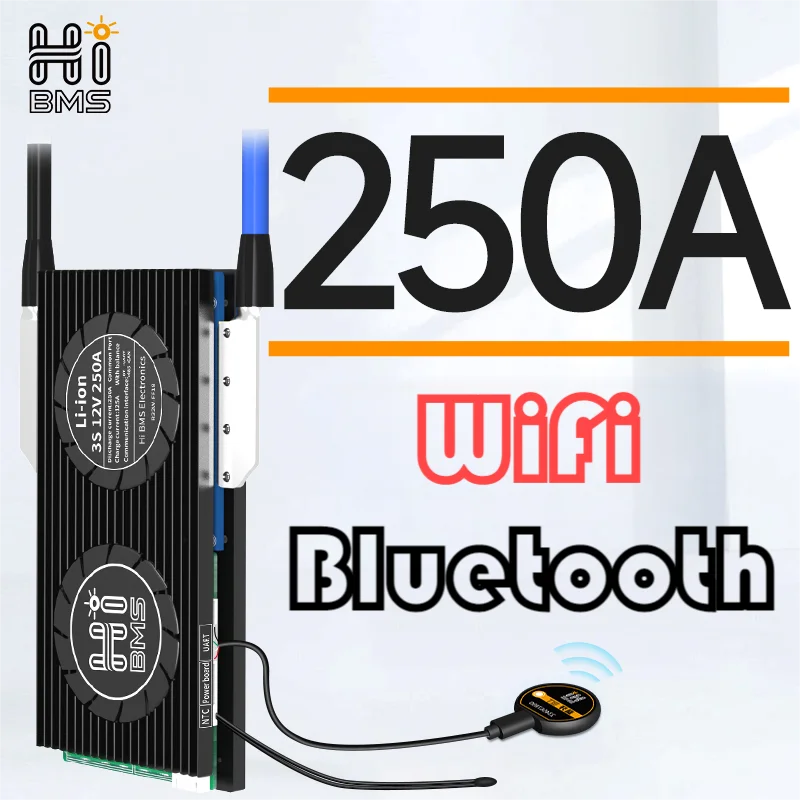 DALYBMS أحدث WiFi Bluetooth 250A Lifepo4 BMS 4S 8S 16S 12V 24V 48V إلى العاكس مع موازن في بطارية إمداد الطاقة